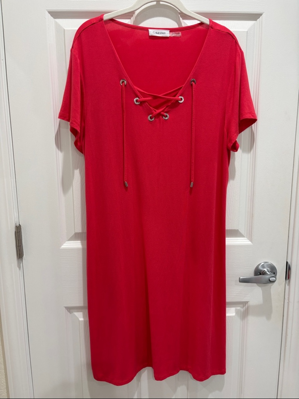 Calvin Klein Coral Lace-Up Shift Dress